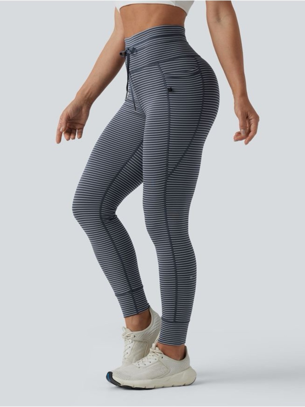 NWT Halara High Waisted Drawstring Striped Yoga Leggings with Pockets Size S